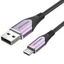Vention Coavg Cable USB 2.0 Tipo A Macho a Micro USB Macho para Carga Rápida hasta 60W 3A, Transferencia Datos 480Mbps, 1.5m, Nylon Trenzado, Color Púrpura