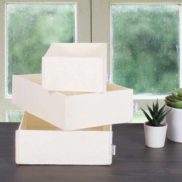 Aberto Design 6271 Set de 3 Organizadores de Escritorio de Fieltro Crema 100% Fieltro para un Espacio de Trabajo Elegante y Productivo