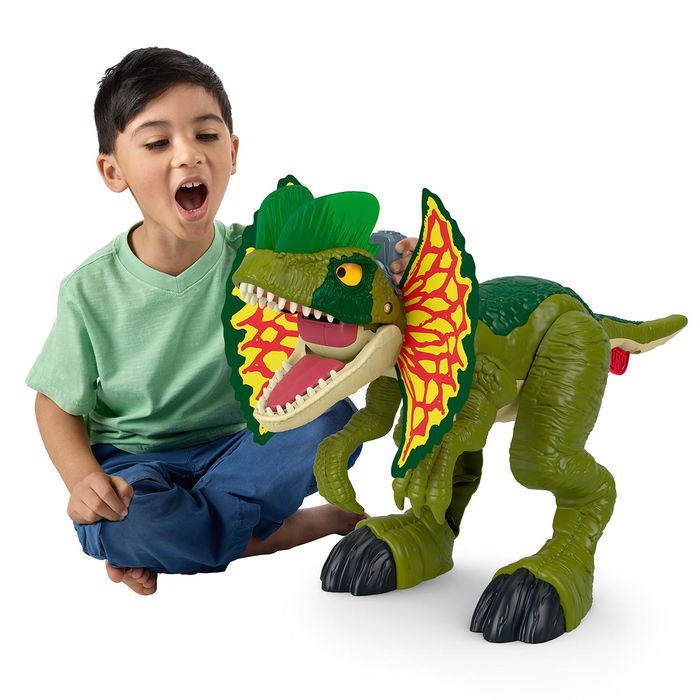 Mattel Imaginext Dilofosaurio Jurassic World Figura Extragrande con Luces y Sonidos, Más de 40cm, Proyectiles y Movimiento