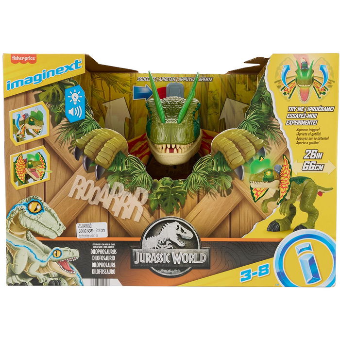 Mattel Imaginext Dilofosaurio Jurassic World Figura Extragrande con Luces y Sonidos, Más de 40cm, Proyectiles y Movimiento