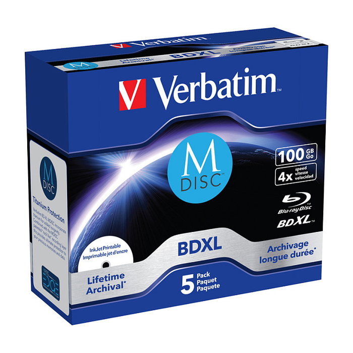 Verbatim 43834 M-Disc BD-R 5-pack 100 GB BDXL Imprimible Jewel Case Verbatim 43834 M-Disc BD-R 5-pack 100 GB BDXL Imprimible Jewel Case