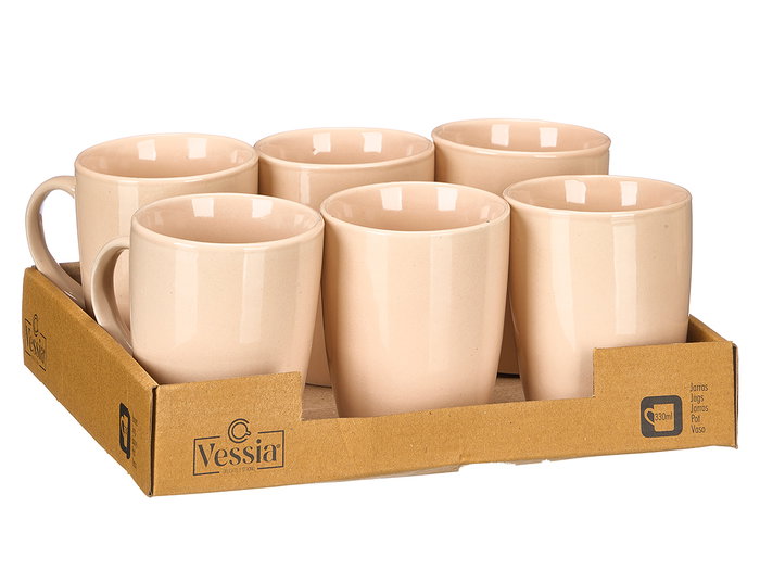 Vessia Jarra Mug Crema 330 ml Cerámica Loza Blanco 11.5x10.5x8.5 cm Acabado Brillo (Set de 24)