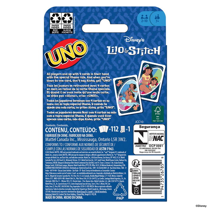 Mattel UNO Lilo & Stitch Disney Juego de Cartas Temático Mattel UNO Lilo & Stitch Disney Juego de Cartas Temático