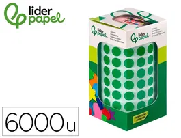 Liderpapel Gomets Autoadhesivos Circulares 10,5 mm Verde Rollo 6000 Unidades Caja Carton