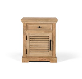 GINER Y COLOMER Mesita de Noche de Madera Maciza de Mango con Puerta y Cajón, 65x55x40 cm