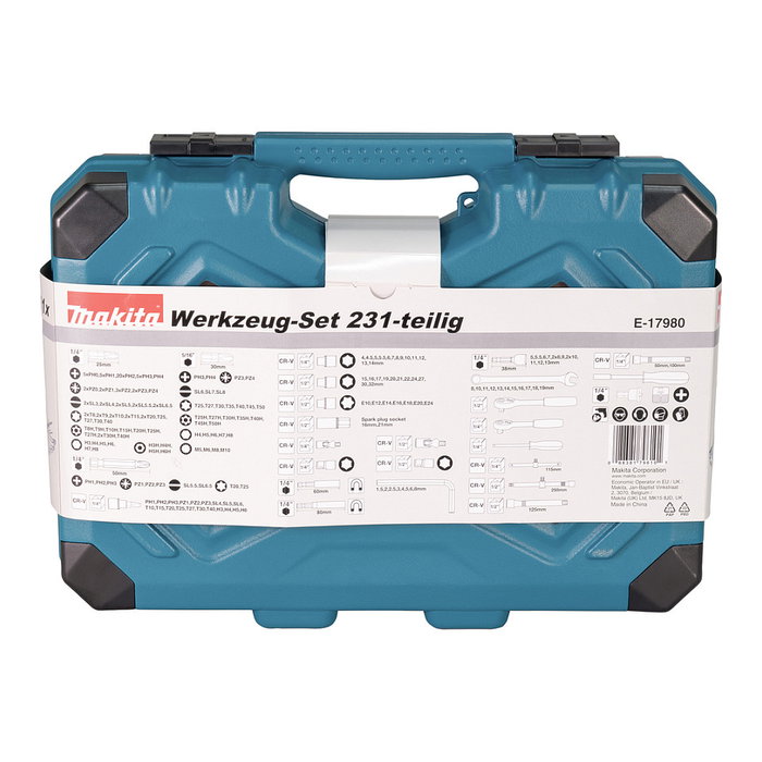 Makita E-17980 Kit Herramientas 231 Piezas, Llaves, Destornilladores, Carraca, Azul Makita E-17980 Kit Herramientas 231 Piezas, Llaves, Destornilladores, Carraca, Azul