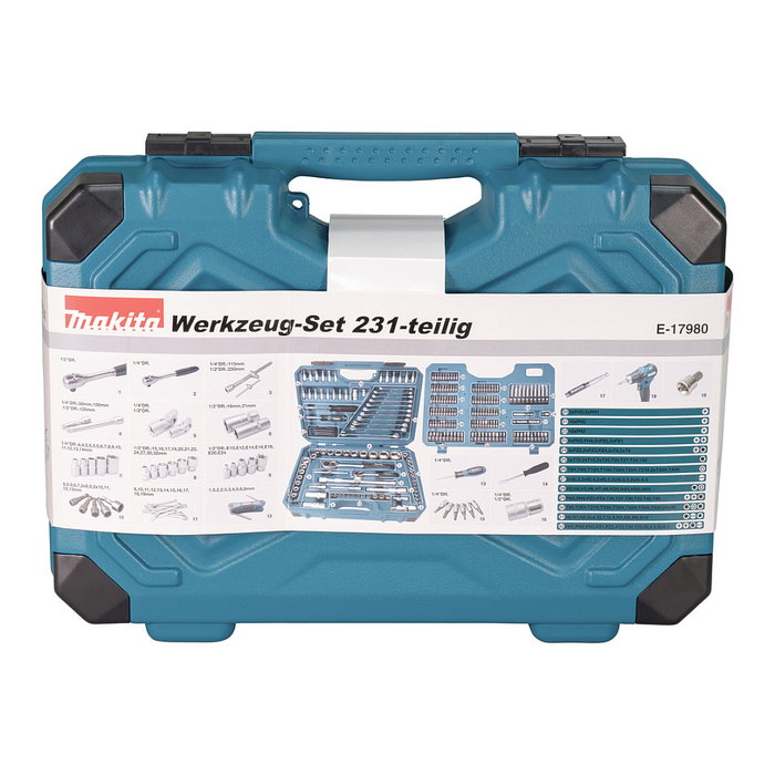 Makita E-17980 Kit Herramientas 231 Piezas, Llaves, Destornilladores, Carraca, Azul Makita E-17980 Kit Herramientas 231 Piezas, Llaves, Destornilladores, Carraca, Azul