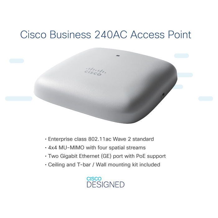 Cisco CBW240AC Punto de Acceso Wi-Fi 2.4 GHz y 5 GHz, 1733 Mbit/s para Empresas