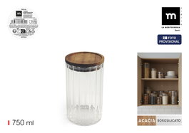 Inde Tarro Boro Silicato Ottico T/Acacia Red, Capacidad 750 ml, Medidas 9.2 x 9.2 x 15.7 cm (12 Unidades)