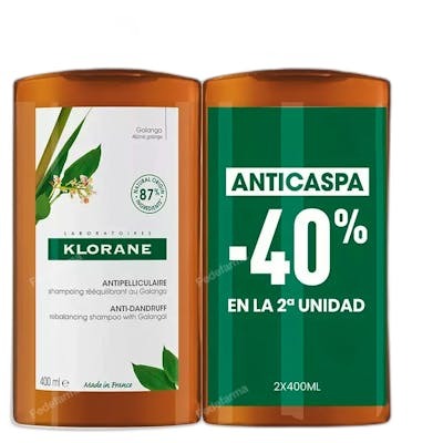 Klorane Champú Galanga Reequilibrante Anticaspa Pack 2 x 400 ml