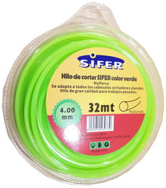SIFER Hilo de Desbrozadora Redondo Verde 4.00 mm x 32 m