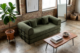 BORDECOR Sofá cama convertible en pana verde con estructura metálica