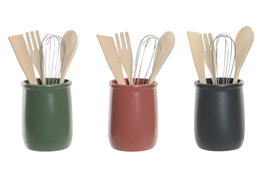 DKD Home Decor Set de 5 Botes de Utensilios de Gres Lianfeng 21