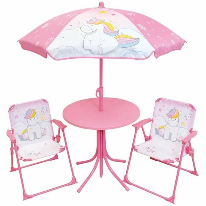 Fun House Muebles de jardín Unicornio con Mesa, 2 Sillas Plegables y Sombrilla Fun House Muebles de jardín Unicornio con Mesa, 2 Sillas Plegables y Sombrilla