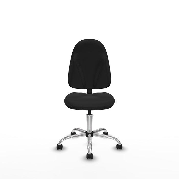 Silla de oficina Algarra con mecanismo Contacto permanente básico tapizada con Similpiel color Negro. Equipada con Base cromada, Sin brazos y Ruedas de parqué