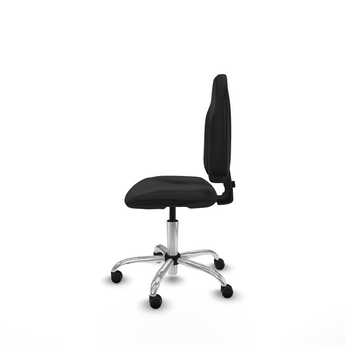 Silla de oficina Algarra con mecanismo Contacto permanente básico tapizada con Similpiel color Negro. Equipada con Base cromada, Sin brazos y Ruedas de parqué
