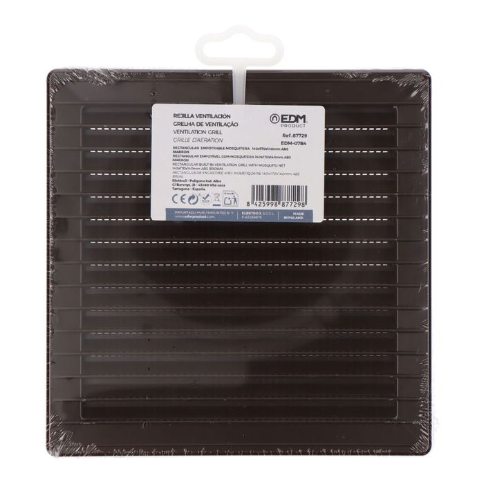 Edm Rejilla ventilación cuadrada empotrable con mosquitera 140x140mm ABS Marrón