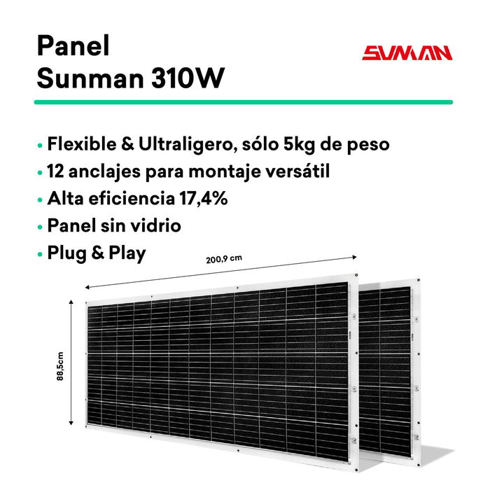 TORNASOL Kit solar autoinstalable 600W,x2 paneles solares monocristalinos ultraligero IP68 TORNASOL Kit solar autoinstalable 600W,x2 paneles solares monocristalinos ultraligero IP68