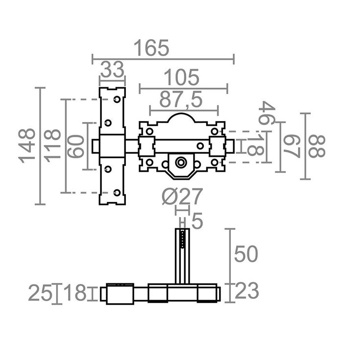 Micel Cerrojo de Sobreponer CRR06 Placa 105 mm y Cilindro 50 mm Reversible, Accionamiento Botón Interior/Llave Exterior, Pintado Gris, con 3 Llaves Serreta