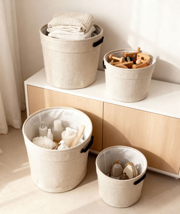 Inde Cesta de Almacenaje Redonda, 27.5 cm de Ancho x 35.5 cm de Largo x 6.3 cm de Alto, para Organizacion del Hogar (12 Unidades)