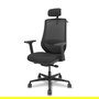 Silla de oficina Mardos con mecanismo Sincro/Traslack tapizada con Tela color Negro. Equipada con lumbar 1D, Brazos 2D, Cabecero 2D y Ruedas 65mm nailon