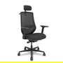 Silla de oficina Mardos con mecanismo Sincro/Traslack tapizada con Tela color Negro. Equipada con lumbar 1D, Brazos 2D, Cabecero 2D y Ruedas 65mm nailon