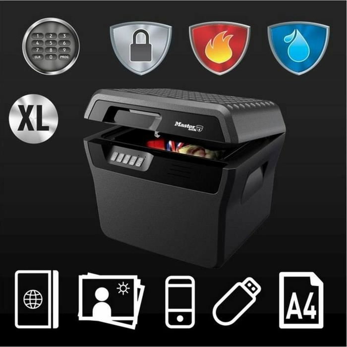 Master Lock Estuche de seguridad ignífugo e impermeable con combinación electrónica de 18.5L Master Lock Estuche de seguridad ignífugo e impermeable con combinación electrónica de 18.5L