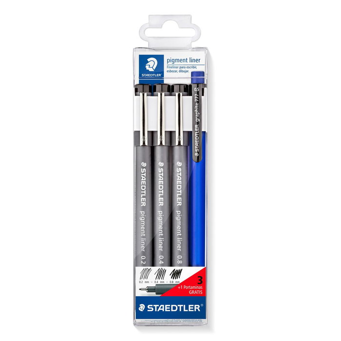 Staedtler Pigment Liner 308 Negro Estuche de 3 unidades con Portaminas de regalo