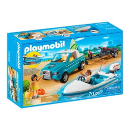 Playmobil Pick Up con Lancha Summer Fun 71589 Vehículo con Remolque y Figuras