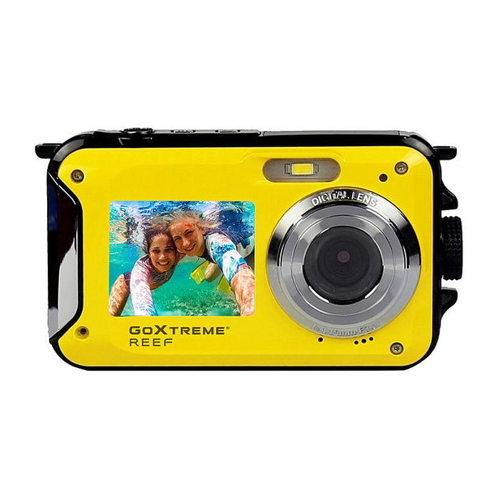 EASYPIX GoXtreme Reef - Cámara Deportiva a Prueba de Agua Amarilla, Full HD 1080p, 24 MP, 30 fps, Pantalla 2.7", Resistente Hasta 3 m, Batería de 550 mAh, 130 g