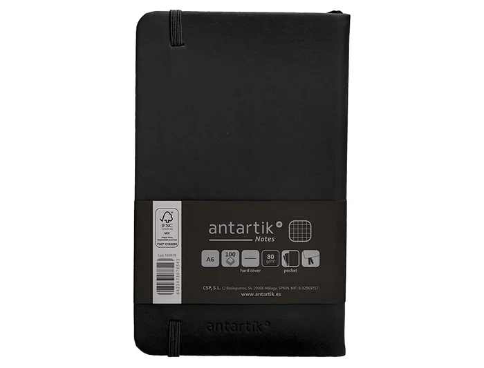 Antartik Cuaderno Tapa Dura A6 Hojas Cuadrícula Negro 100 Hojas 80 gr FSC Certificado