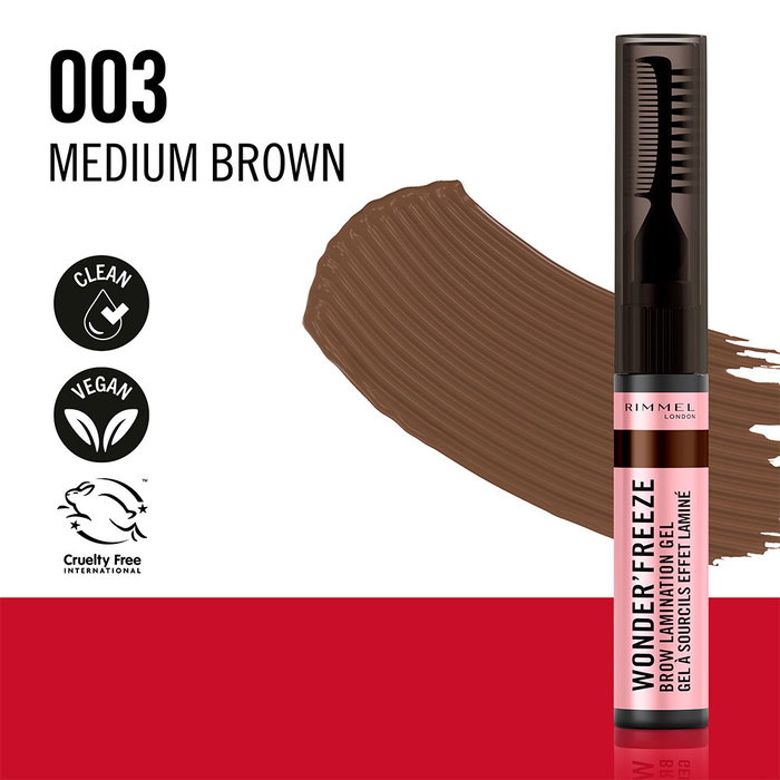 Rimmel London Wonder' Freeze Gel Fijador de Cejas #003 Medium Brown, Peina, Da Volumen y Fija, Look Laminado, 6 g