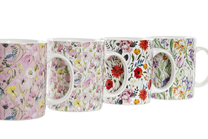 DKD Home Decor Mug Shabby Porcelana New Bone Multicolor Flores 320ml (12 Unidades)