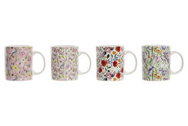 DKD Home Decor Mug Shabby Porcelana New Bone Multicolor Flores 320ml (12 Unidades)