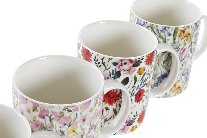 DKD Home Decor Mug Shabby Porcelana New Bone Multicolor Flores 320ml (12 Unidades)