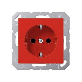 Jung Enchufe de Pared A1520BFRT Tipo F (SCHUKO) 16A 250V, Color Rojo, Bruchsicher (Resistente a Roturas)
