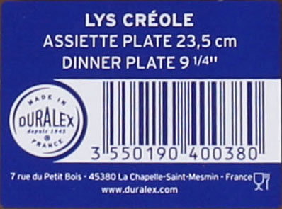 Duralex Plato Llano 23.5 cm Creole Lys (24 Unidades)