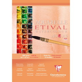 Bloc De Dibujo Clairefontaine Etival Acuarela Encolado Blanco Grano Fino A3 300G 10H (Set de 5)