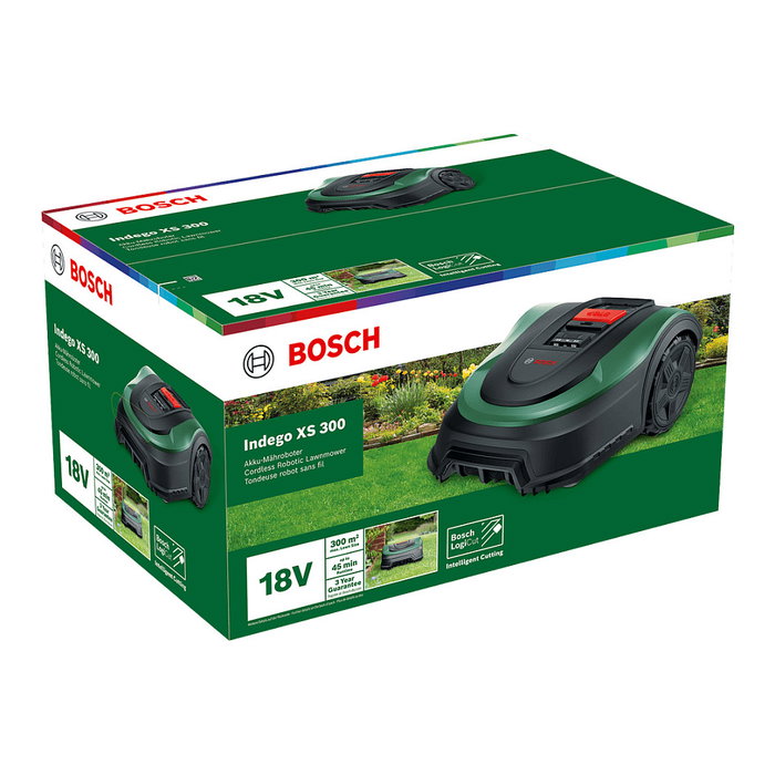 Bosch Indego XS 300 Robot cortacésped para hasta 300 m², Ancho de corte 19 cm, Altura 3-5 cm, Negro/Verde