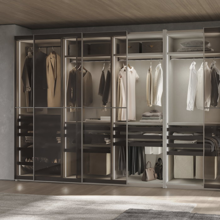 Emuca Kit de pantalonero de 7 varillas y bastidor regulable Quartz para armarios, guías de cierre suave y extracción total, Módulo 90cm, Acabado Titanio