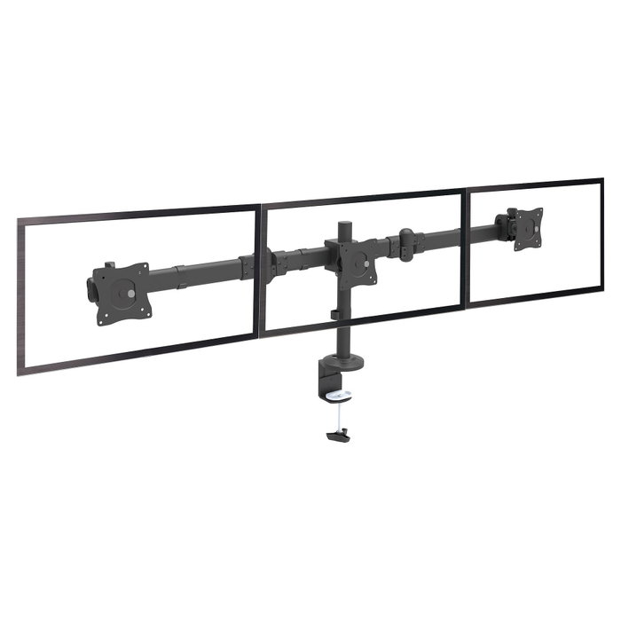 StarTech.com Brazo para 3 Monitores de Escritorio - Soporte VESA Ergonómico, Ajuste de Altura, para 3 Monitores hasta 24" (61 cm), Capacidad 24 kg, Montaje por Abrazadera, Negro