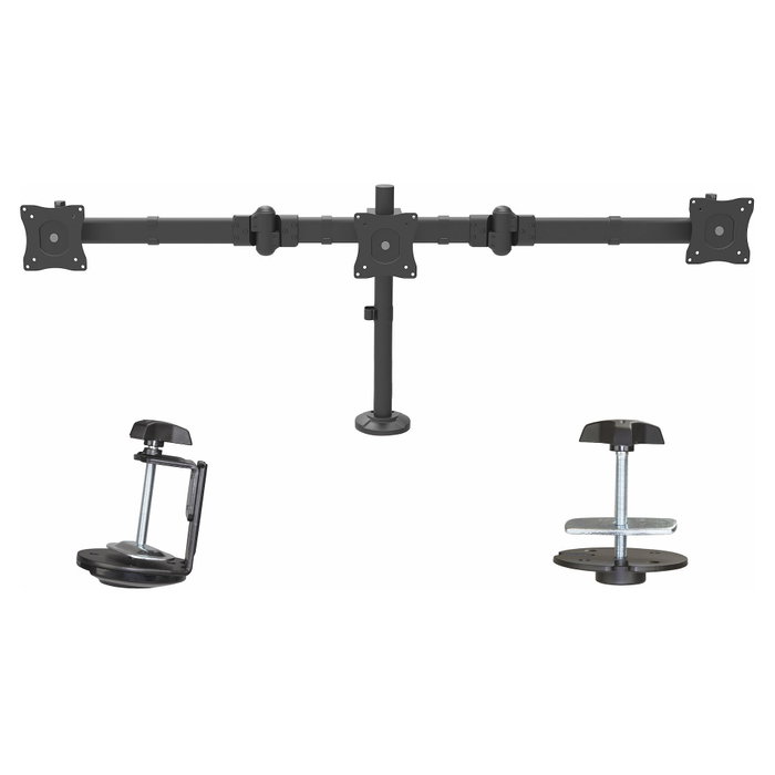 StarTech.com Brazo para 3 Monitores de Escritorio - Soporte VESA Ergonómico, Ajuste de Altura, para 3 Monitores hasta 24" (61 cm), Capacidad 24 kg, Montaje por Abrazadera, Negro
