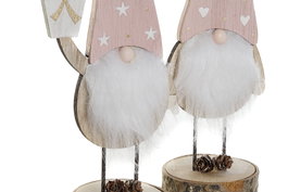 DKD Home Decor Figura Navidad Gnomo Rosa Palo Natural Madera 8x23.5x10 cm (2 Unidades)