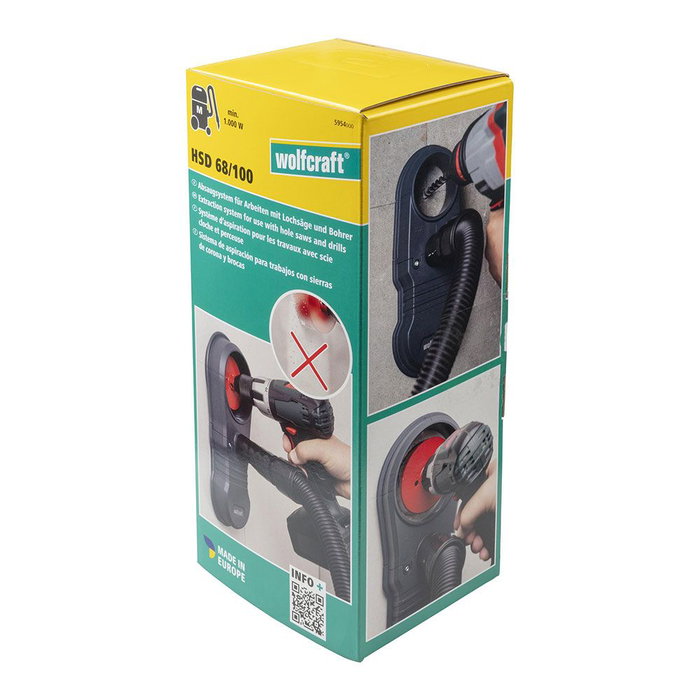 Wolfcraft Sistema de aspiración HSD 68/100 para trabajos sin polvo con sierras de corona y brocas