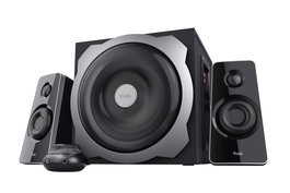 Trust Tytan 19019 - Altavoces 2.1 con Subwoofer de Madera, 120W Potencia Pico (60W RMS), Mando a Distancia Cableado, para PC, Laptop, TV, Música, Películas y Juegos