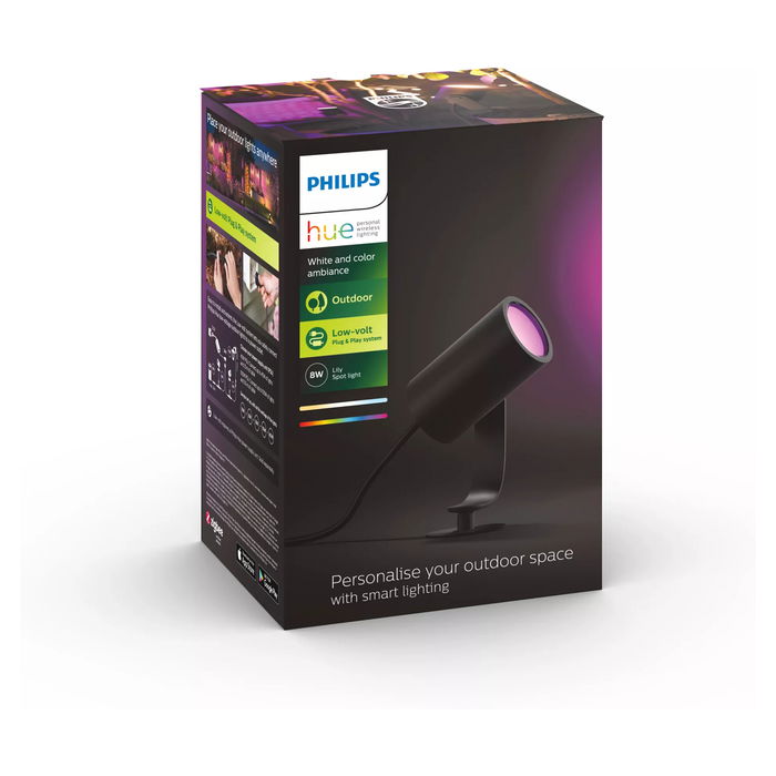 Philips Lily Spot 1 flg. Verlängerung Schwarz 700lm Foco de Exterior, Blanco y Color Ambiance, Regulable, IP65, Jardín, Patio Philips Lily Spot 1 flg. Verlängerung Schwarz 700lm Foco de Exterior, Blanco y Color Ambiance, Regulable, IP65, Jardín, Patio