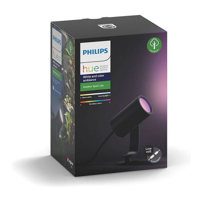 Philips Lily Spot 1 flg. Verlängerung Schwarz 700lm Foco de Exterior, Blanco y Color Ambiance, Regulable, IP65, Jardín, Patio Philips Lily Spot 1 flg. Verlängerung Schwarz 700lm Foco de Exterior, Blanco y Color Ambiance, Regulable, IP65, Jardín, Patio