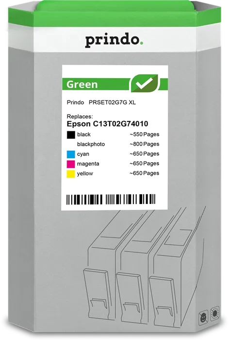 Prindo Multipack Original Negro, Cian, Magenta, Amarillo Green XL