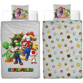 Mario Bros Juego de Cama Reversible Super Mario Microfibra 140 x 200 cm + 1 Funda de Almohada 63 x 63 cm MAR3700891712125