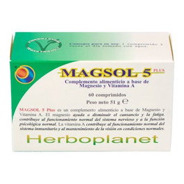 HERBOPLANET Magsol 5 Plus 60 Comp. Suplemento de Magnesio y Betacaroteno para Energía y Sistema Nervioso